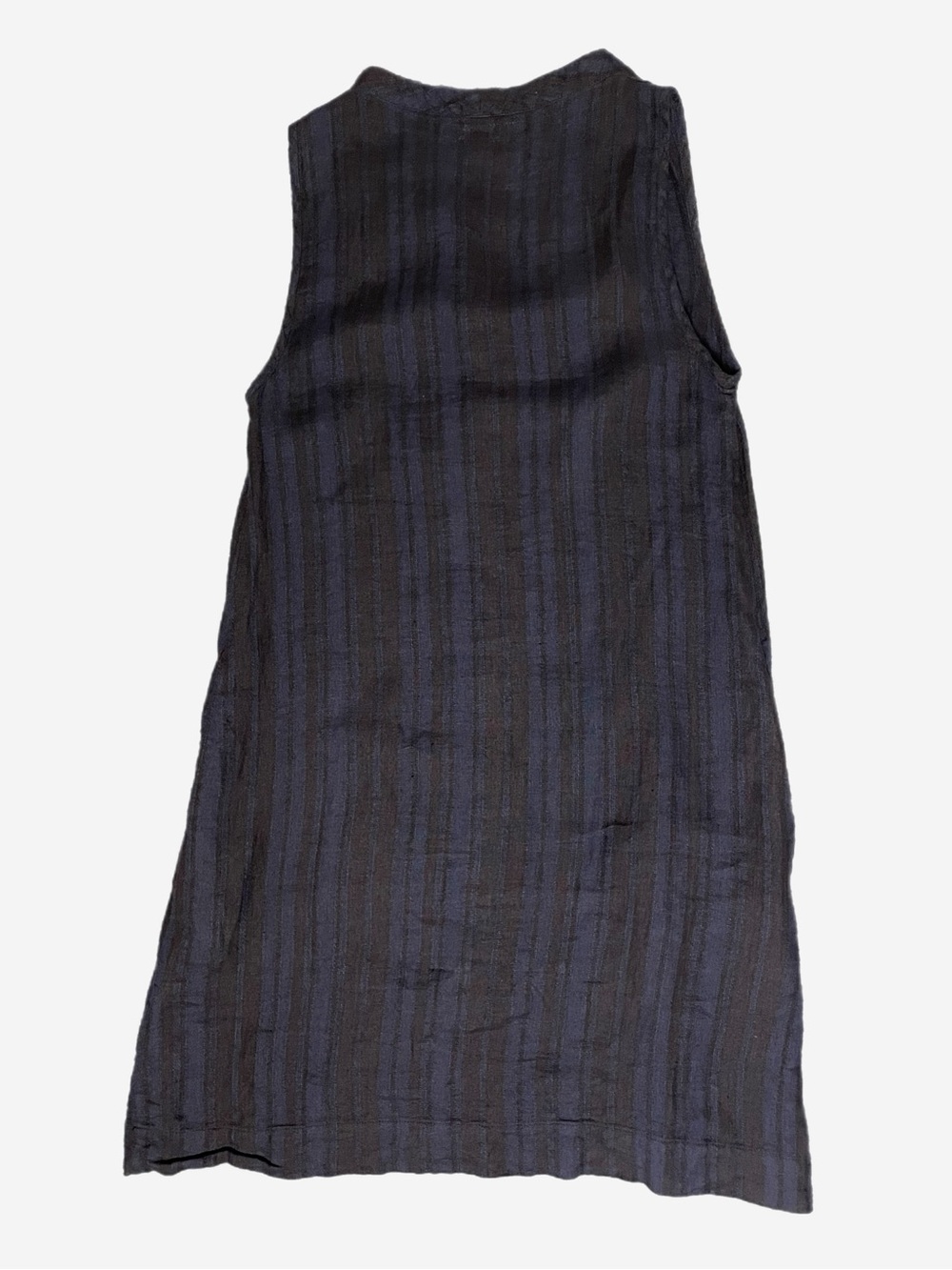 FLAX Navy black striped sleeveless v-neck shift dress linen beachy pockets XS/S - Picture 11 of 11